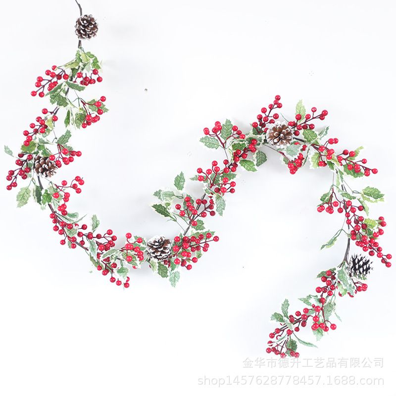 Desheng Cross-border E-commerce Amazon Factory supplies white-edged Christmas triangular leaf, money fruit, red fruit, pinecone and vine decorations pic 3