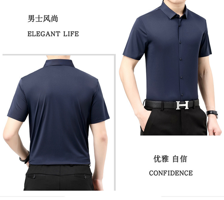 Verano 2024 nuevo negocio morera seda manga corta camisa de hombre de mediana edad verano casual vestido formal sin marcas camisas de hombre pic 18