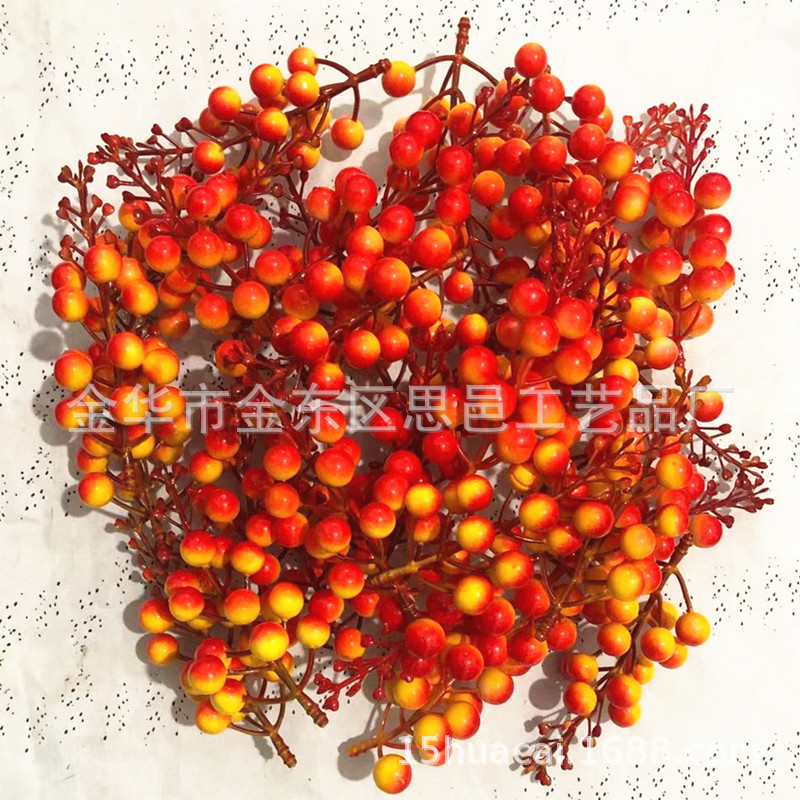 【15 Head with Flower Head Sunset Red Fruit 】 Simulated Red Wintergreen Berry Home Decoration Fruit Branch Manufacturer pic 2