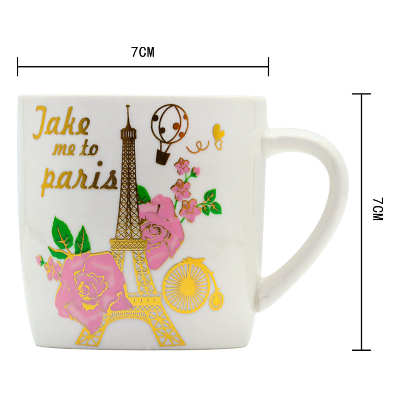 Export ceramic coffee cups with gilded patterns on the Eiffel Tower, French architecture, household universal style, factory direct supply pic 18