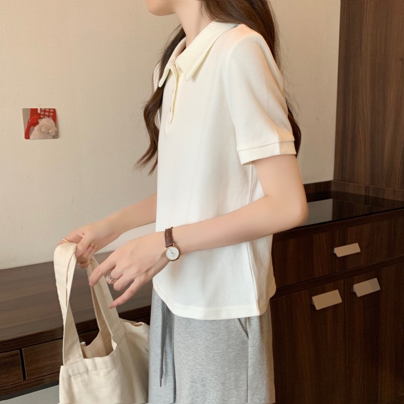 2024夏装polo领短袖T恤女衬衫减龄宽松休闲百搭新款正肩大码上衣详情11