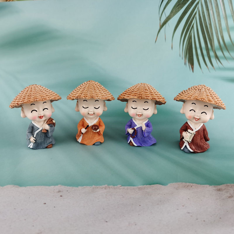 行走江湖小和尚汽车摆件园艺小摆件盆景装饰工艺品草帽和尚详情2