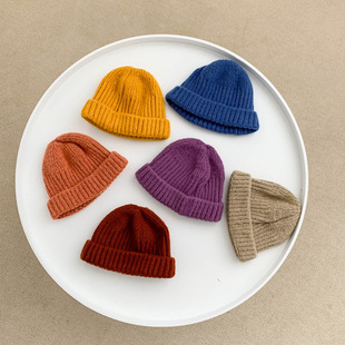 New versatile and in-stock autumn and winter tie-dyed patchwork letter monochrome warm knitted woolen caps for boys, girls, children and toddlers pic 3