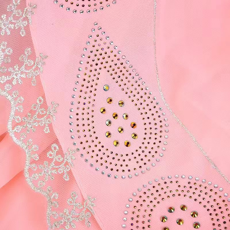 跨境中东阿拉伯新品头巾珍珠雪纺拼接蕾丝花边精品围巾爱心滴水钻详情8