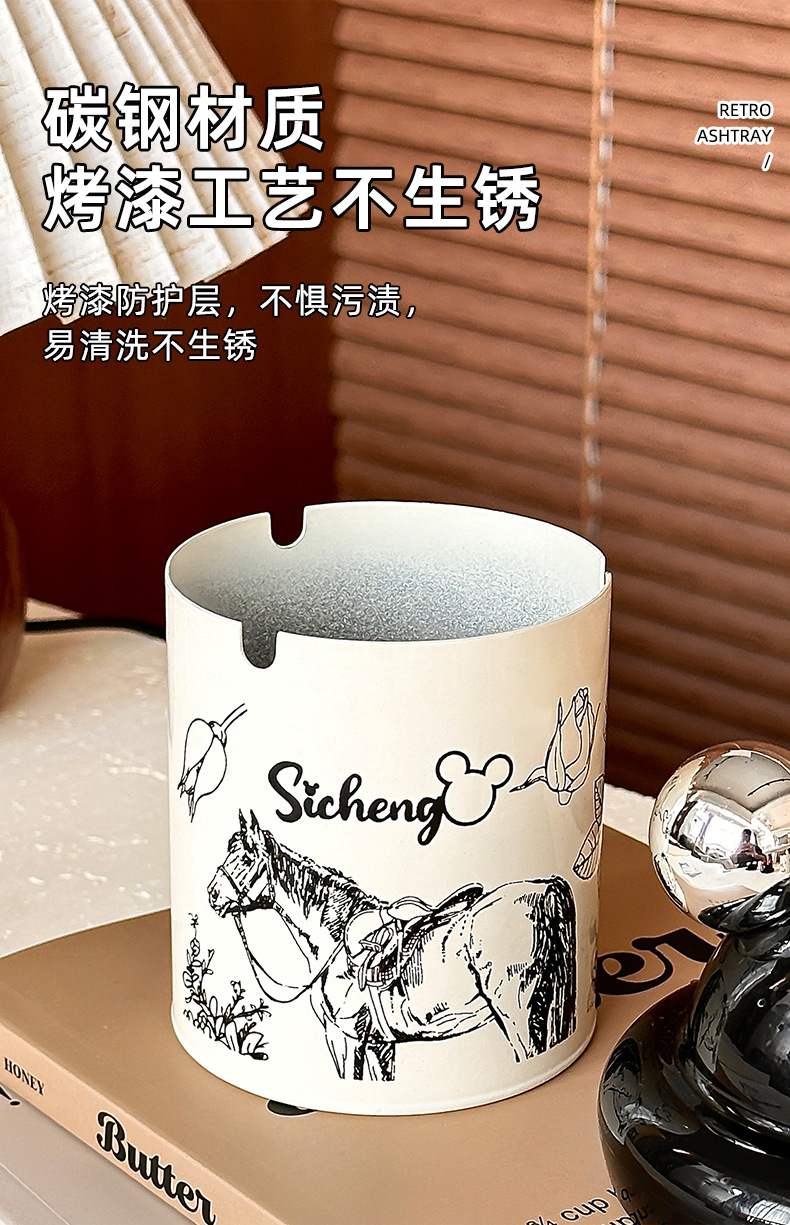 复古奶油风烟灰缸ins高级感带盖子防飞灰可爱创意家用客厅办公室详情13
