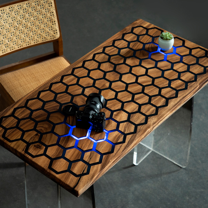 网红同款神奇感应河流桌家用装饰环氧树脂桌简约长条耐磨实木桌详情2