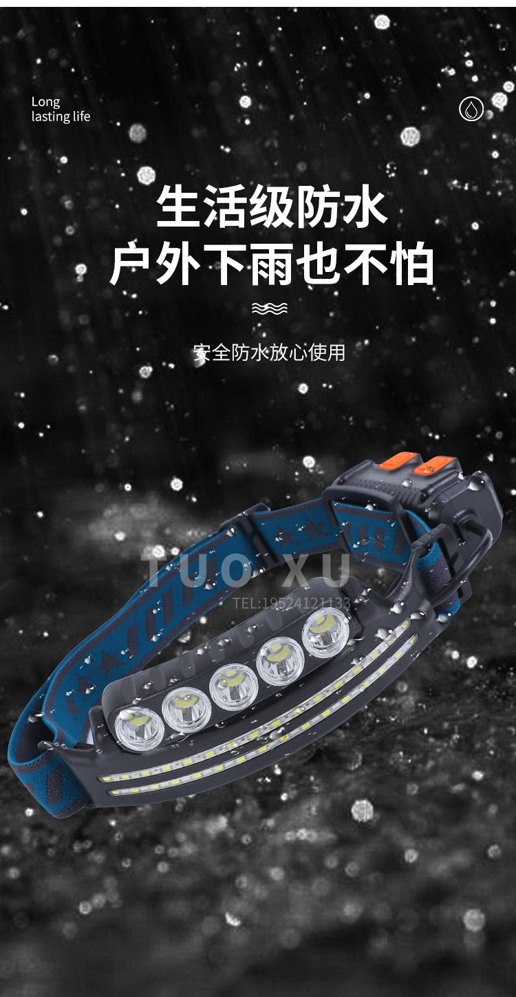 Headlamp strong light charging ultra-bright head-mounted flashlight, night fishing special sensor floodlight cob headband led lighting lamp pic 14
