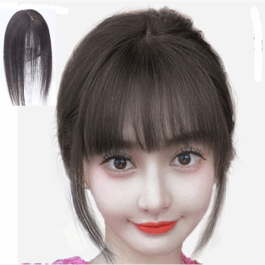 3D bangs, real human hair strands, hair replacement pieces for women, natural, light and seamless, top-of-the-head hair replacement wig pieces factory wholesale pic 2