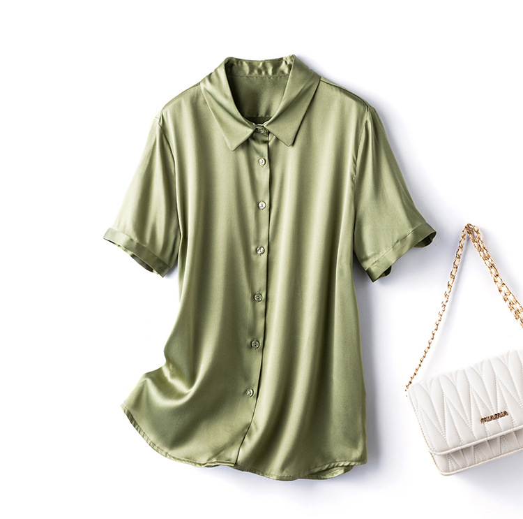 Silk short-sleeved shirt, a new summer professional shirt for women, with a unique design sense and a niche commuting top made of mulberry silk pic 40