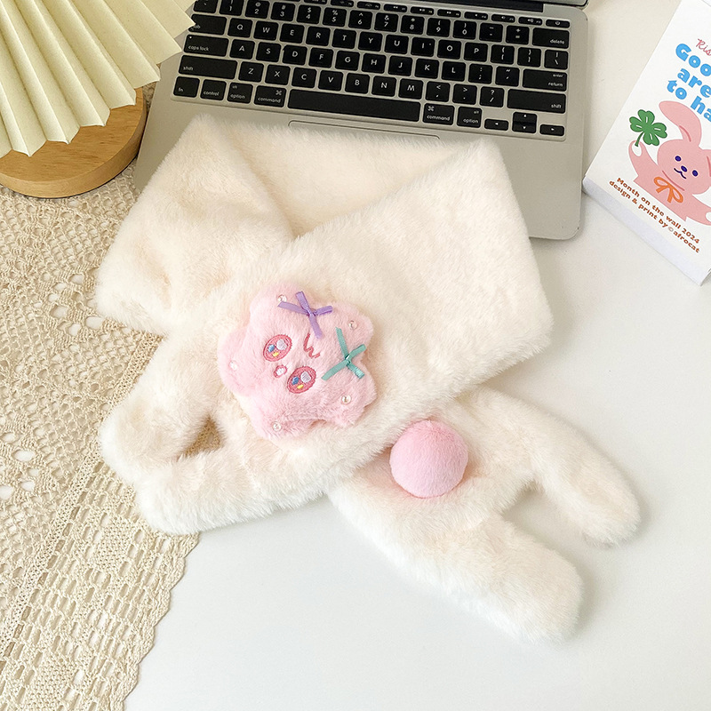 可爱卡通星星手套少女心加厚毛茸茸冬季加绒保暖连指骑车开车围巾详情9