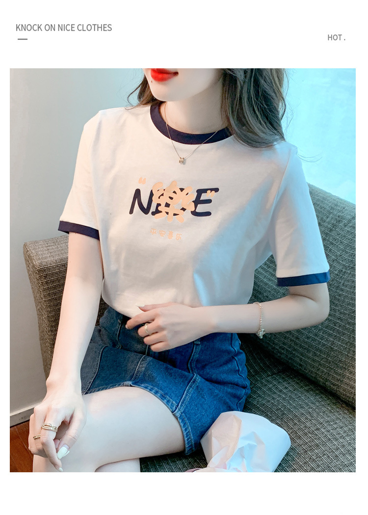 夏季纯棉正肩短袖t恤女装夏款2022年新款潮小个子时尚修身上衣服详情19