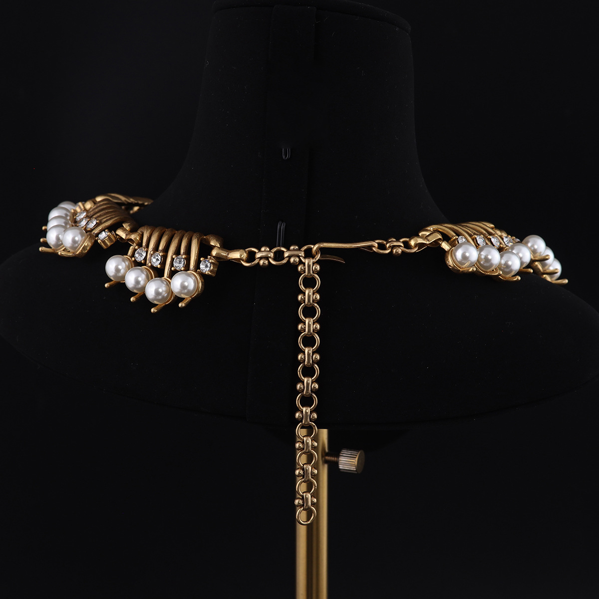 中古vintage高级感时尚小众设计青岛工厂批发镶嵌珍珠颈链项链女详情3