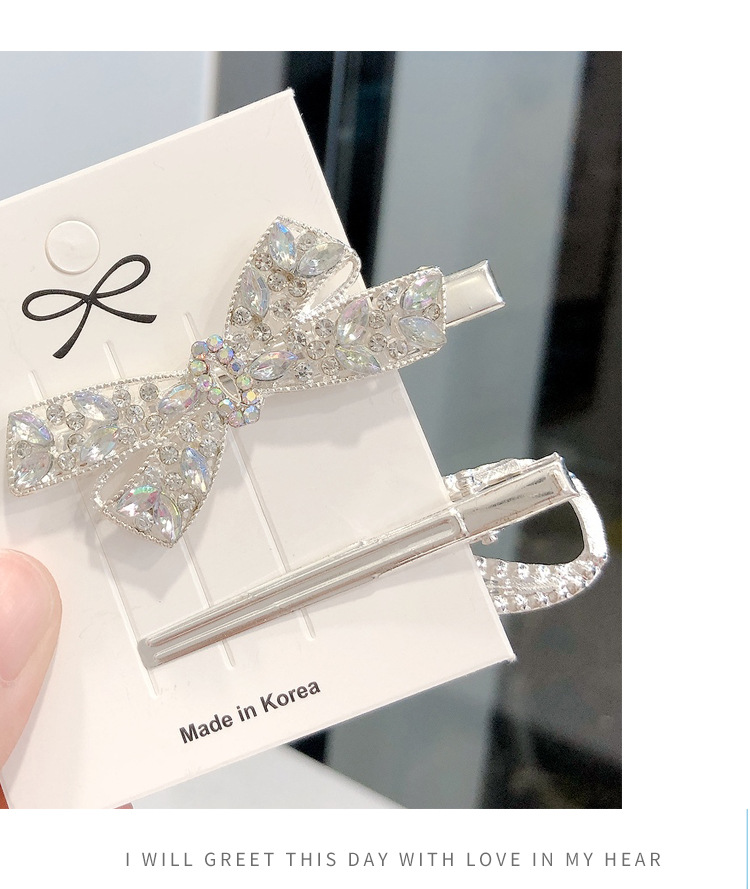 A simple Korean version with a bow, crystal full diamond edge and full free shipping alloy pearl water diamond duckbill clip pic 9