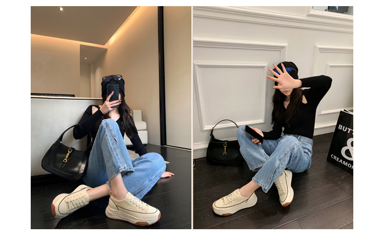 【澜柜】北海道 厚底系带帆布鞋女2022年新款网面平底小白鞋子女详情29