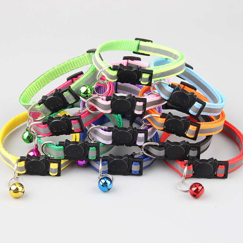 New pet supplies 1.0 black reflective cat head safety buckle collar de gato fuerte y duradero cat bell collar pic 15