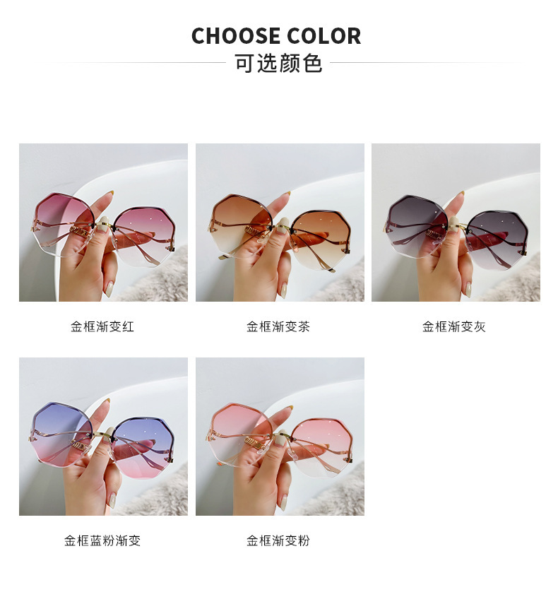 2022 New Korean-style trendy light-colored transparent sunglasses for women, a popular UV-blocking frameless glasses pic 6