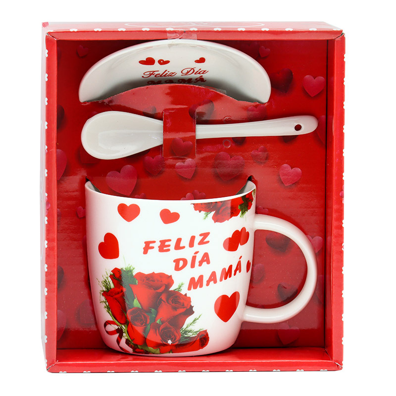 外贸西语母亲节陶瓷杯咖啡杯套装带底盘带柄勺早餐杯牛奶马克杯妇女节礼品送妈妈的礼物支持做客多语logo节庆礼品工厂直供详情12