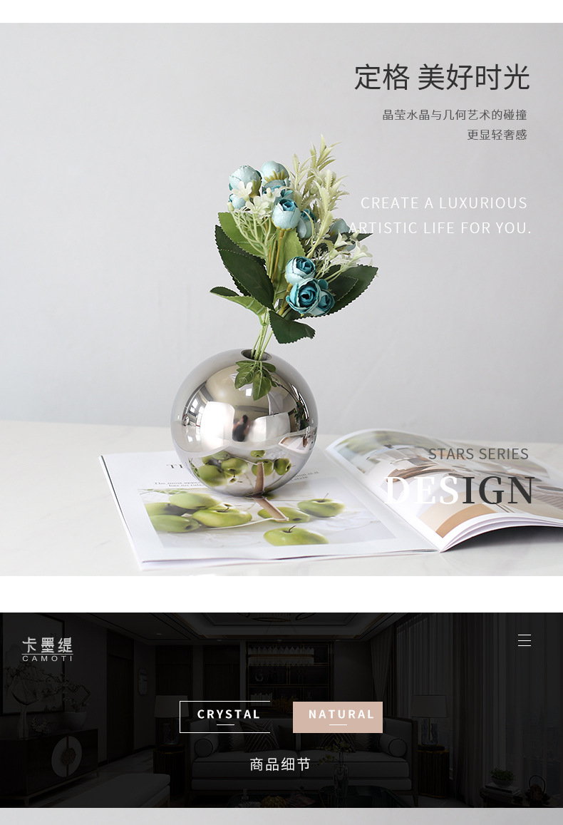Modern and simple crystal vases, dry flower arrangements for the living room, Nordic light luxury flower vases, soft furnishings for the dining table, creative decorative items pic 22