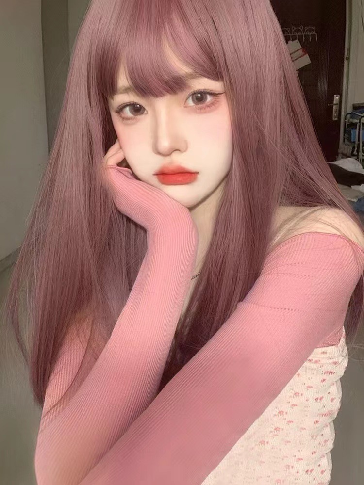 The bangs of the Internet celebrity, pure desire style, black long straight hair natural wig, female full head set, white and gold wig, long straight hair Barbie pic 17