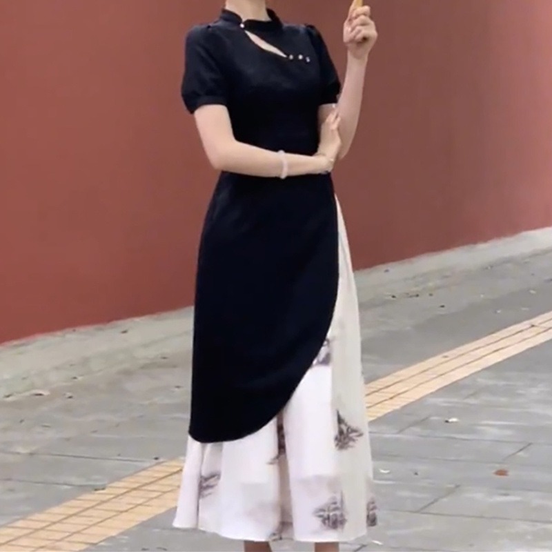 New Chinese-style jacquard dress with ink-wash mist and rain, elegant, slimming and concealing long dress, 2023 ancient-style cheongsam pic 3
