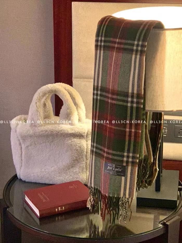 Korean style pink checkered scarf imitating cashmere winter purple scarf 2022 autumn and winter new style widened scarf shawl pic 44