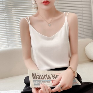 夏季女装上衣新款短袖女式冰丝针织T恤女V领t恤拼色宽松一件代发详情1