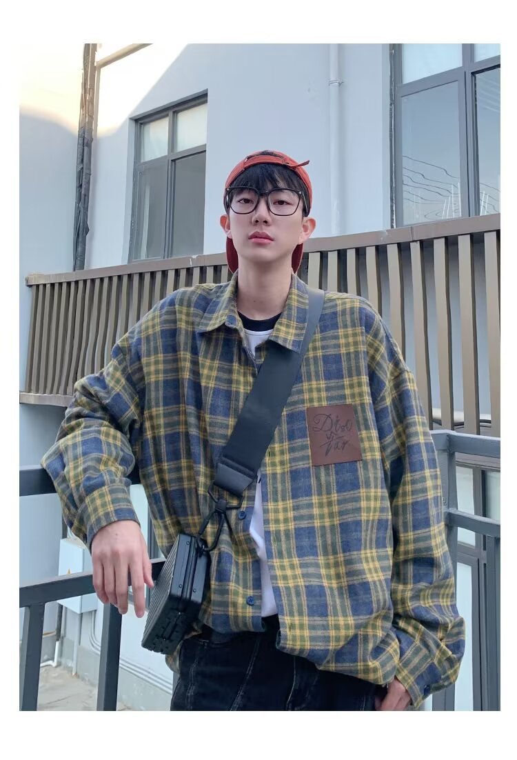 美式春秋季日系长袖格子衬衫男士韩版潮流ins网红休闲款衬衣外套详情29