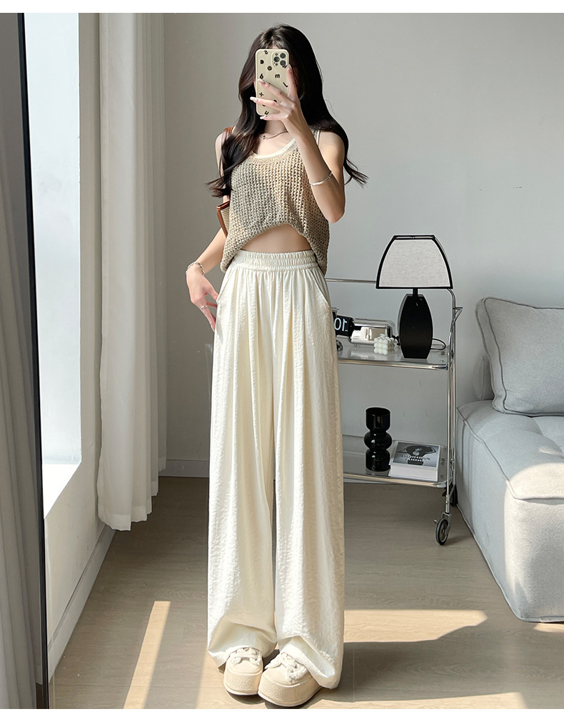 白色奶芙山本阔腿裤女春夏2024新款高腰垂感醋酸小个子慵懒风冰丝详情16