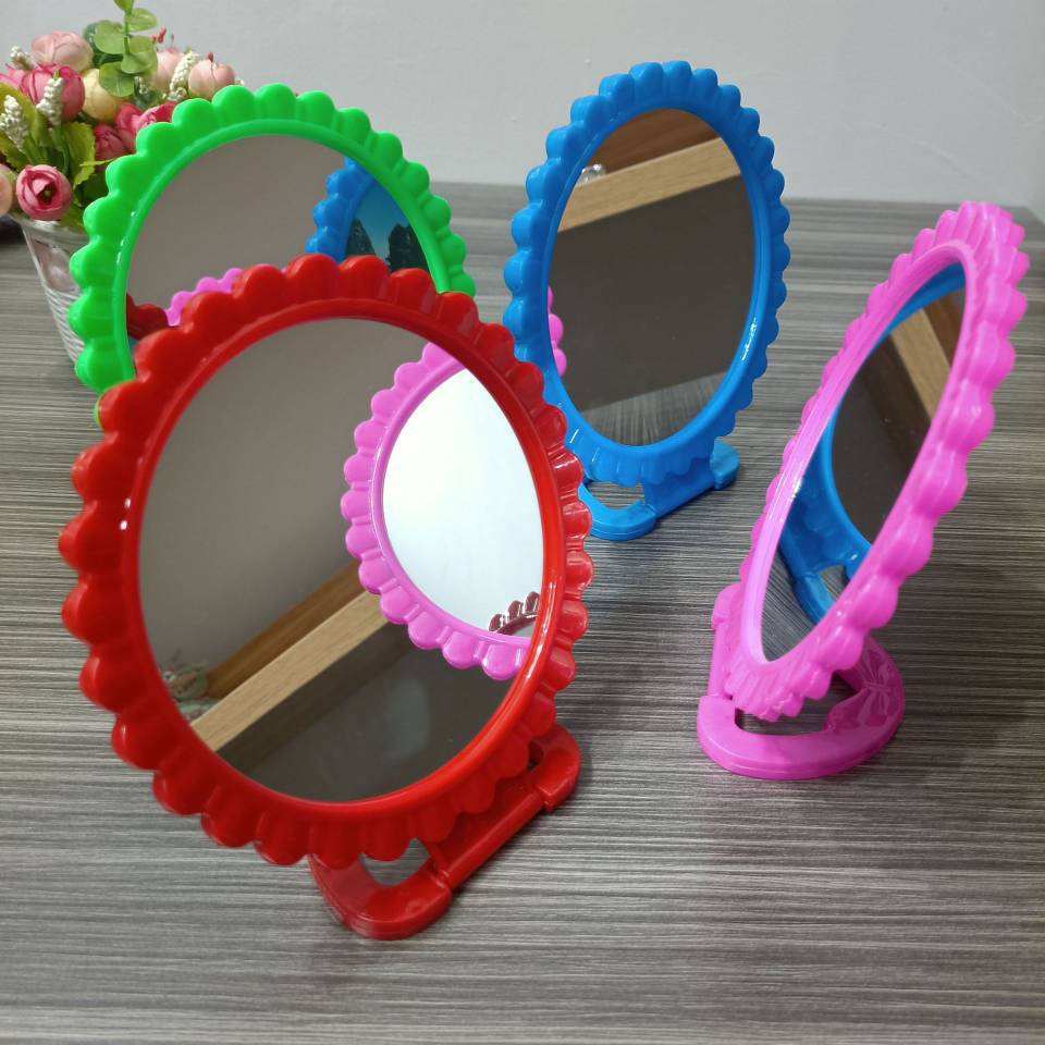 506 Lace mirror, folding base, glass mirror, plastic flower border, desktop makeup mirror, table mirror, round mirror pic 4