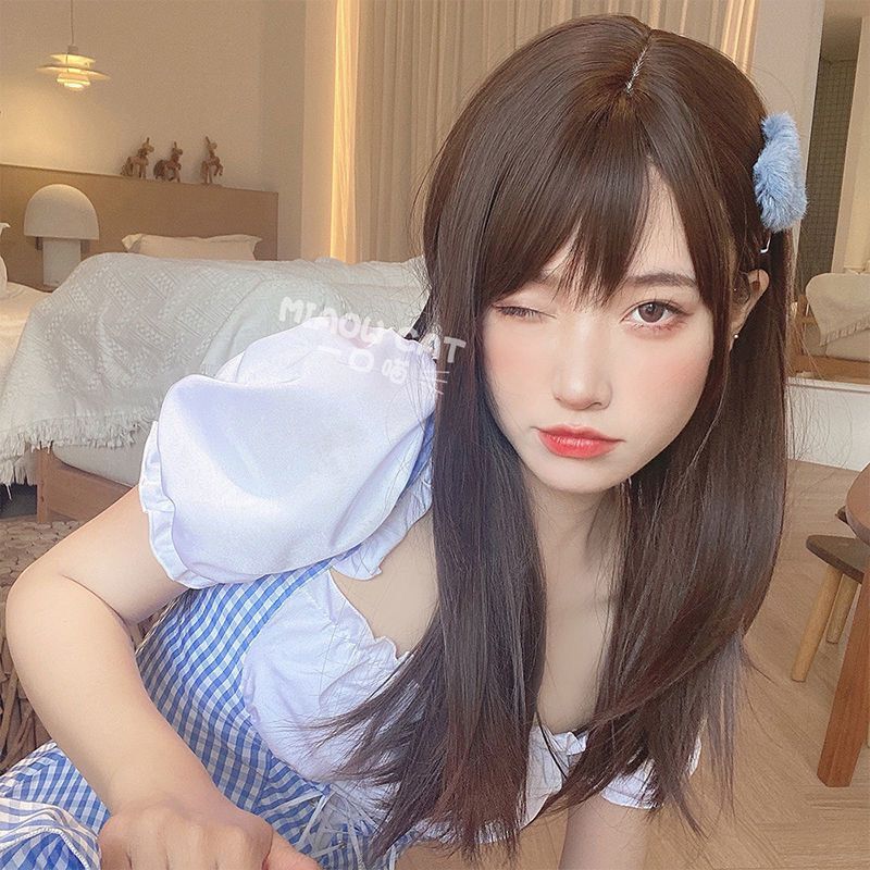 Wig for women, air bangs, medium-long straight hair, lolita full-length cosplay, medium-long hair available, full set of hair available for wholesale pic 9