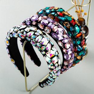 French retro, light luxury, heavy craftsmanship hair bands, high-end feel, rhinestone wide headbands, elegant hair accessories for balls, wholesale and export pic 11