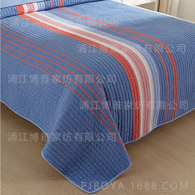 Simple and high-end quilted quilt, blue striped pure cotton three-piece bed cover, spring and summer air conditioner quilt, washed quilt wholesale pic 10