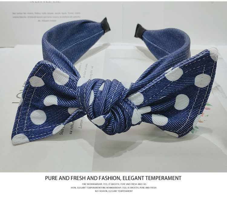 2023 Cross-border New style hair clip polka dot fabric bow hair clip wide edge hair band Headband Korean version sweet hair accessory for women pic 8
