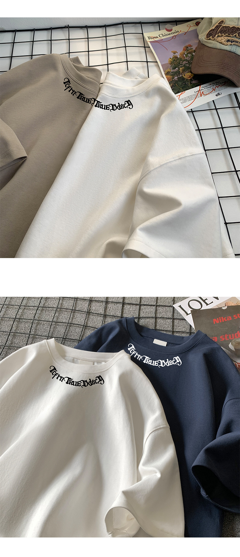 字母印花纯棉重磅短袖T恤男夏季潮牌ins半袖打底衣服港风宽松体恤详情3