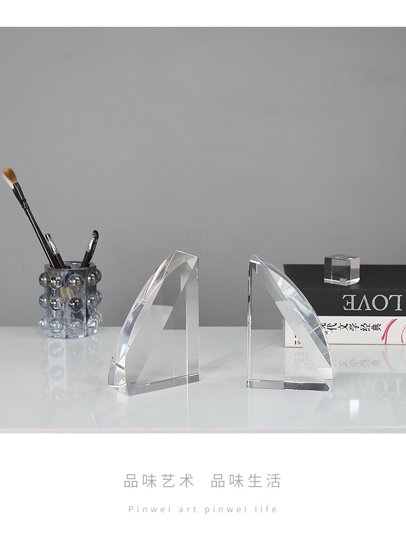 Modern, simple, transparent geometric semi-fan-shaped crystal bookshelves, bookcases, model room office decorative items pic 27
