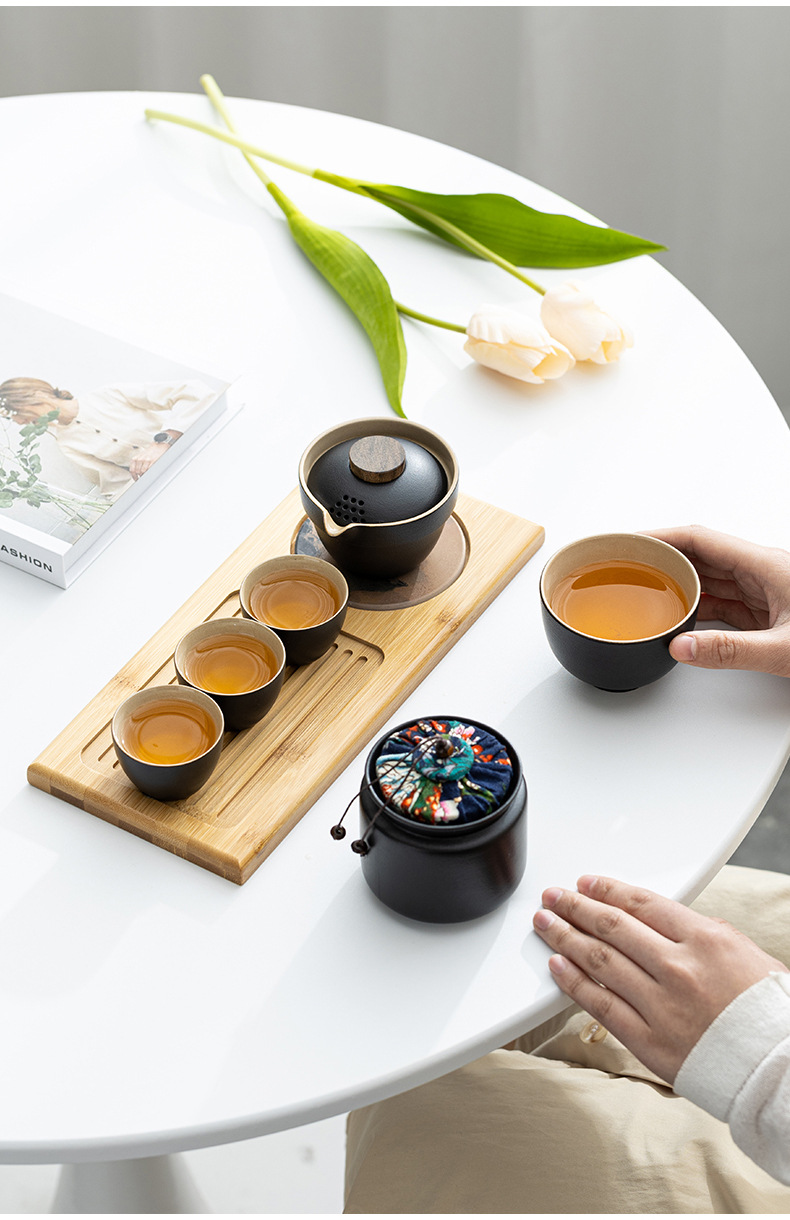 Travel tea set, quick guest cup, one pot, three cups, portable covered bowl, small set, outdoor kung fu set, tea brewing advertising gift pic 25