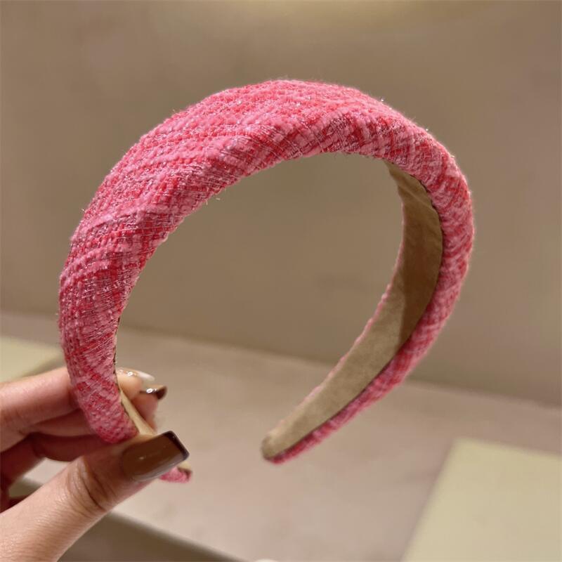 韩版新款粉色系列宽边发箍小香风呢子头箍高颅顶外出百搭发饰批发详情19