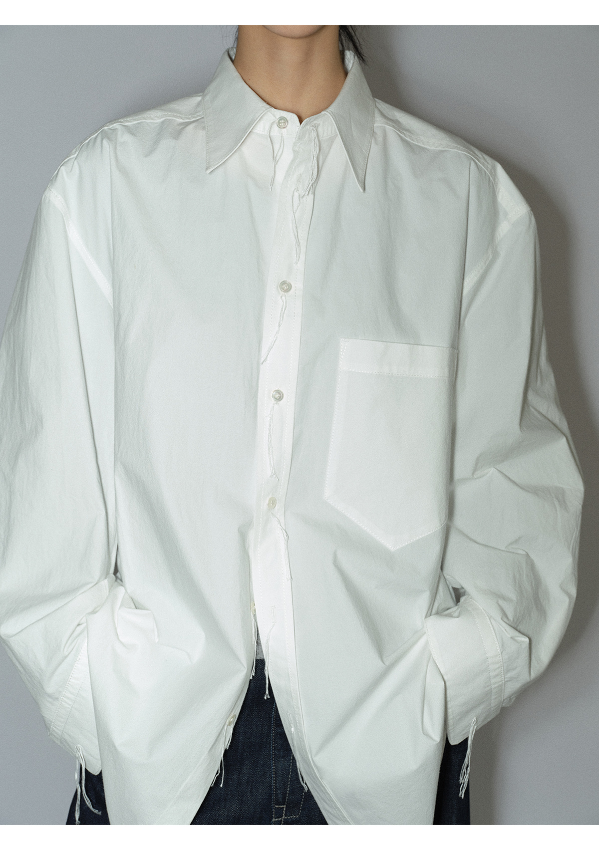 [识时]新品盐缩匹马棉宽松休闲百搭翻领长袖纯色衬衫上衣女V8465详情11