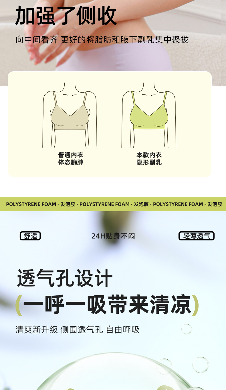 无痕内衣女兔耳朵无钢圈薄款软支撑收副乳防下垂大胸显小胸文胸罩详情5