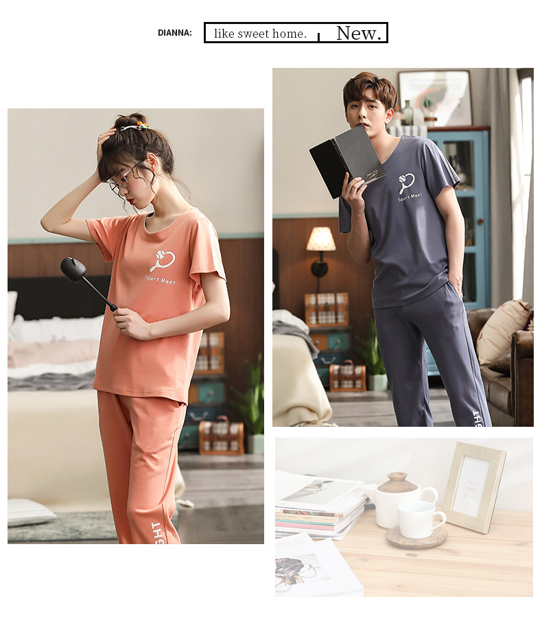 纯棉情侣睡衣夏季结婚新婚大码男士开衫长裤本命年红色家居服夏女详情60