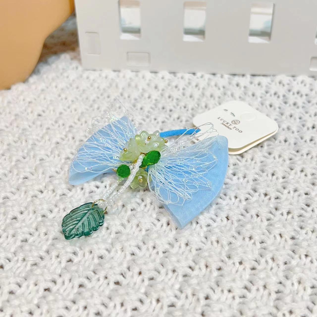 发绳LT10363韩系新款莎莎领结铃兰花串珠绿叶吊坠发饰发绳详情4