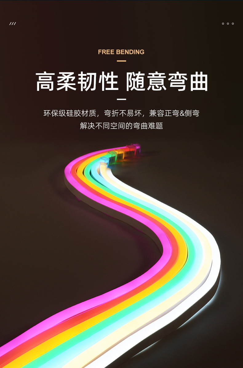 LED柔性霓虹灯带12v/220v RGB七彩变色做字硅胶KTV招牌创意软灯条详情5