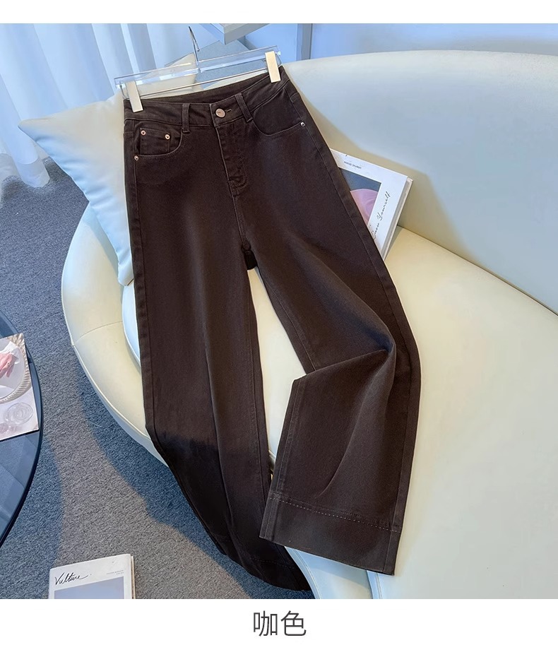 新款高腰复古小个子加绒九分直筒裤深蓝色牛仔裤阔腿裤女秋冬2024详情14