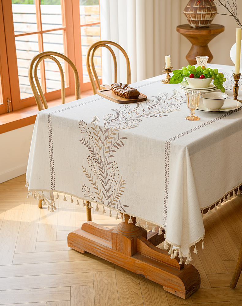 Youzhuo Nordic modern, simple, fashionable, creative, elegant and high-end cotton and linen fabric tablecloths, waterproof embroidered tablecloths, small floral coffee table fabrics, tassel cover fabrics, rectangular tablecloths pic 13