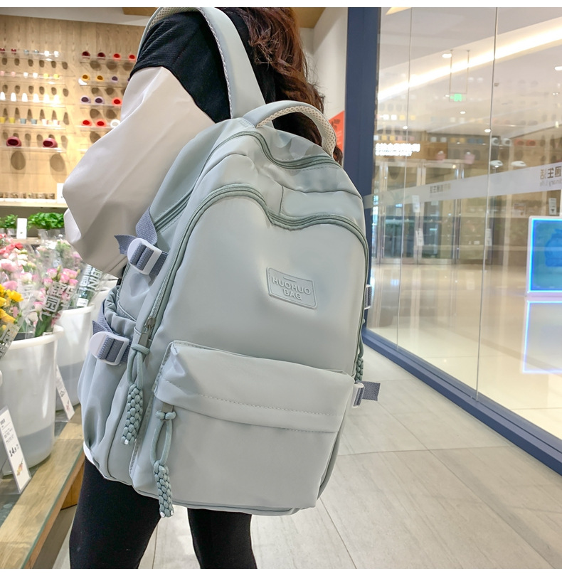 纯色休闲双肩包小学生女初高中书包简约时尚百搭大容量大学生背包详情28