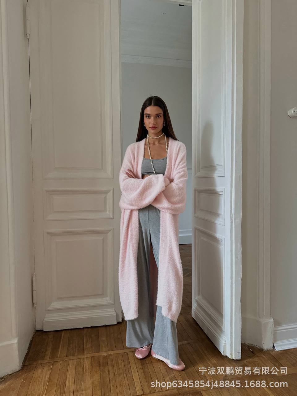 2025秋冬新长款仿貂开衫女跨境欧美风热卖慵懒风针织毛衣带腰带详情10