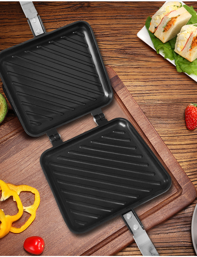 厂家直供花纹三明治烤盘早餐煎锅平底不粘双面吐司面包烤盘烤盘详情4