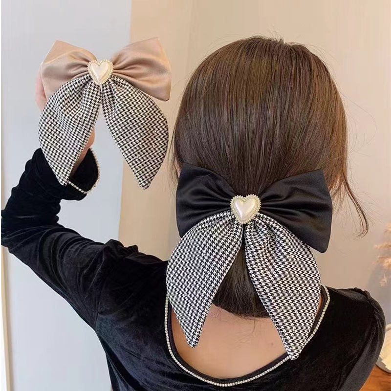 Korean sweet big hair clip, heart-shaped checkered bow clip, top clip on the back of the head, popular hair accessory ponytail clip for girls pic 9