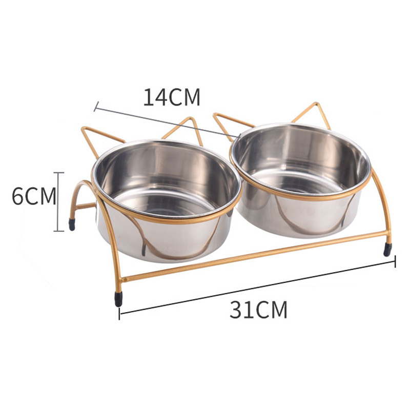 High-quality stainless steel pet bowl with iron stand to prevent knocking. Double bowl for cats, suitable for both eating and drinking. Dog food bowl pic 2