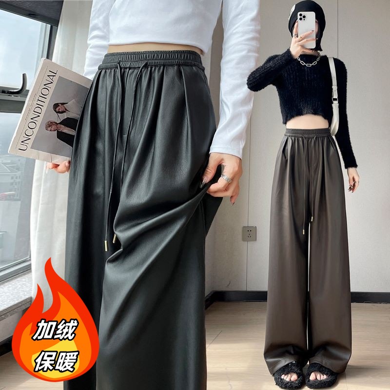 哇噢舒适垂感斜纹棉加绒厚休闲裤女长裤秋冬香蕉裤显瘦高腰阔腿裤详情8